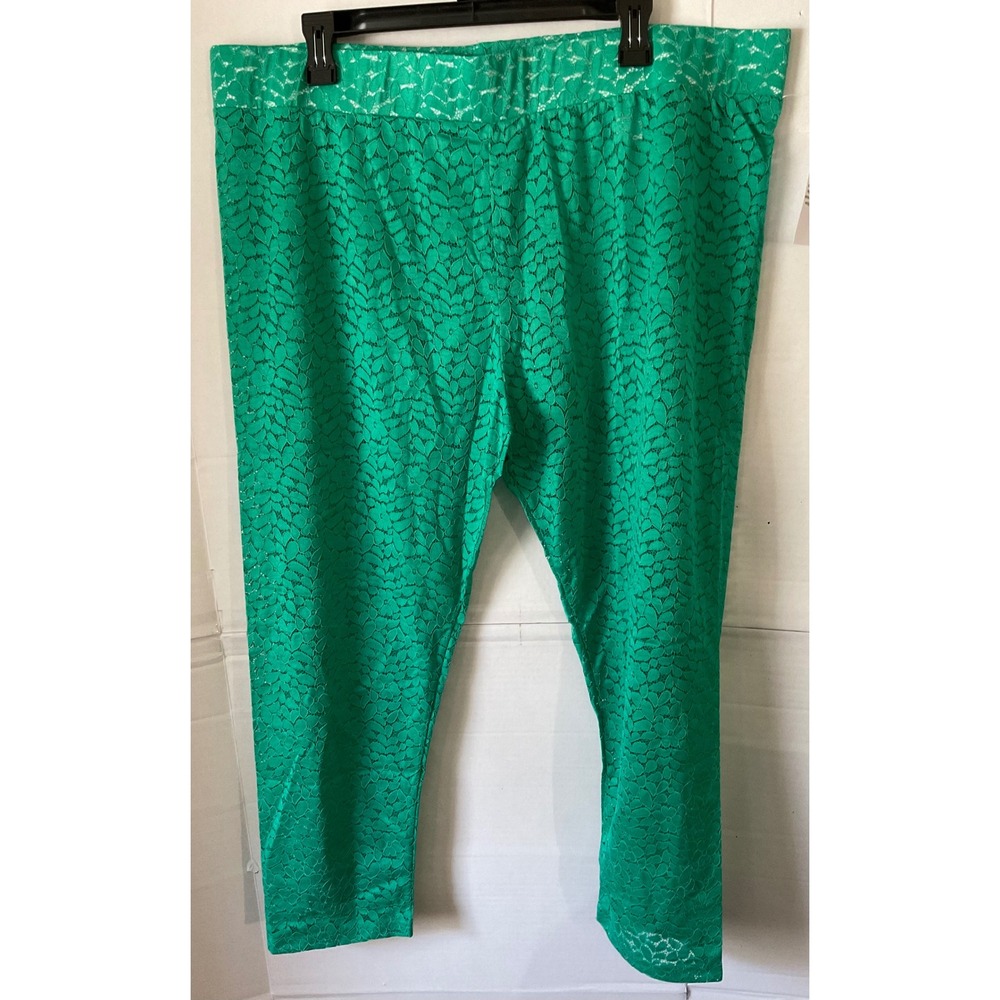 Logo Layers Women's XL Kelly Green Floral Lace Cropped Pants Elastic Waist new
